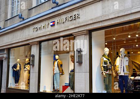 Tommy Hilfiger store front France, Saint malo 9-8-10, This well known brand make high quality clothe for all family Stock Photo Alamy