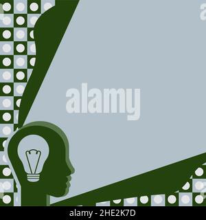 Head With Illuminated Light Bulb With Showing Technology Ideas. Glowing Lamp In Brain Symbols Design Displaying Mechanical And Technical Idea. Stock Vector