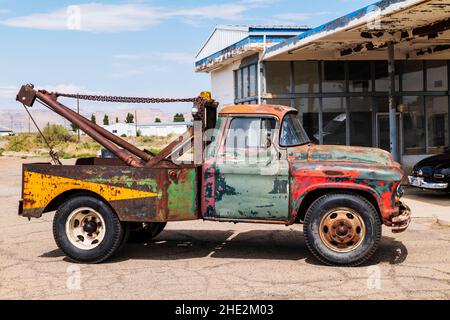 Rusted antique Chevrolet tow truck; Green River; Utah; USA Stock Photo