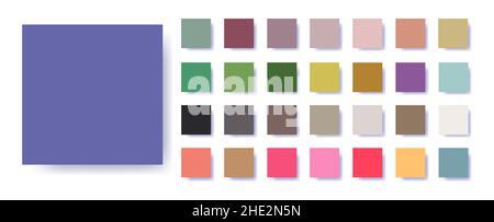 Palettes with the colors of 2022. Sample color guide palette catalog of swatches. Matching shades for fashion trends. Vector illustration for fabric, Stock Vector