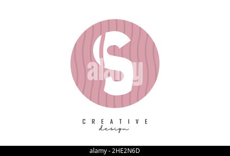 Letter S logo design on a pink pattern background circle. Creative vector illustration design with stripes, zig zag lines and 3D effect. Stock Vector