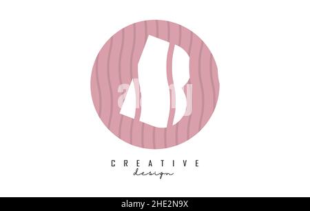Letter B logo design on a pink pattern background circle. Creative vector illustration design with stripes, zig zag lines and 3D effect. Stock Vector