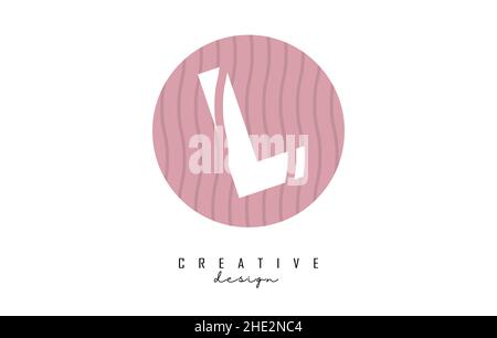Letter L logo design on a pink pattern background circle. Creative vector illustration design with stripes, zig zag lines and 3D effect. Stock Vector