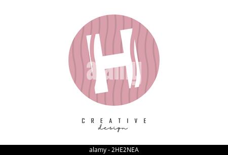 Letter H logo design on a pink pattern background circle. Creative vector illustration design with stripes, zig zag lines and 3D effect. Stock Vector