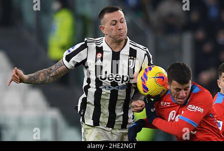 Turin, Italy. 06th Jan, 2022. Federico Bernardeschi of Juventus Diego Demme of Napoli during Serie A match Juventus Napoli at Allianz Stadium in Turin (Photo by Agnfoto/Pacific Press) Credit: Pacific Press Media Production Corp./Alamy Live News Stock Photo