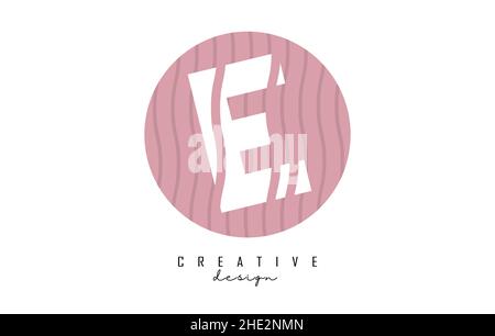 Letter E logo design on a pink pattern background circle. Creative vector illustration design with stripes, zig zag lines and 3D effect. Stock Vector
