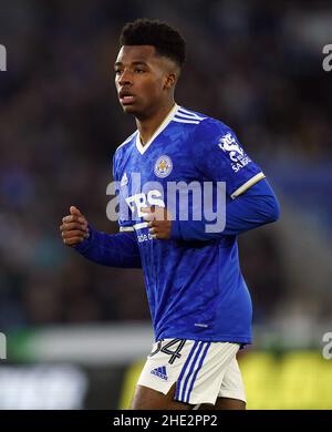 Wanya Marcal-Madivadua of Leicester City warms up ahead of the Sky Bet ...