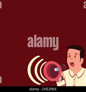 Businessman Talking Through Megaphone Making Wonderful New Announcement. Man Drawing Speaking At Bullhorn Producing Brilliant Late Advertisement. Stock Vector