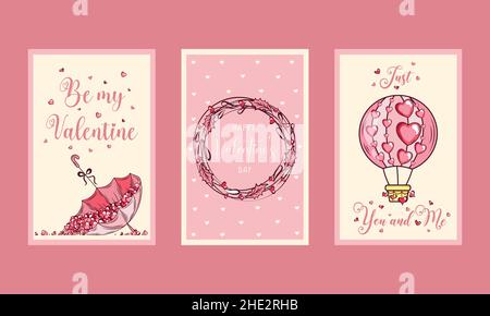 Valentine's day romantic greeting cards set. Vector design concept for Valentines Day and other users. Stock Vector