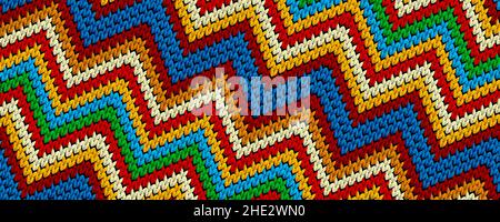 Knitted zig zag stripes blanket in colors. Decorative editable vector background illustration for your design Stock Vector