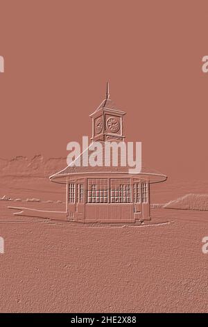 Digitally embossed image of the clock tower and shelter on the greensward at Frinton-on-Sea, Essex, England Stock Photo