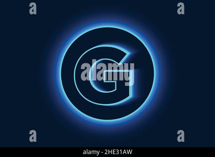 Initial G monogram alphabet in a neon circle. Stock Vector