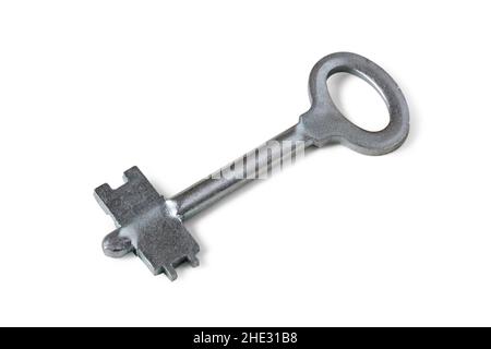 Door key close up isolated on white Stock Photo