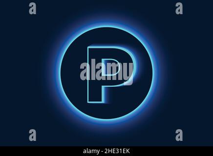 Initial P monogram alphabet in a neon circle. Stock Vector