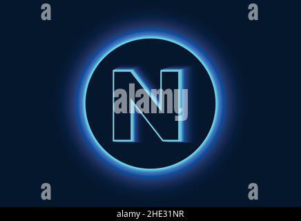 Initial N monogram alphabet in a neon circle. Stock Vector