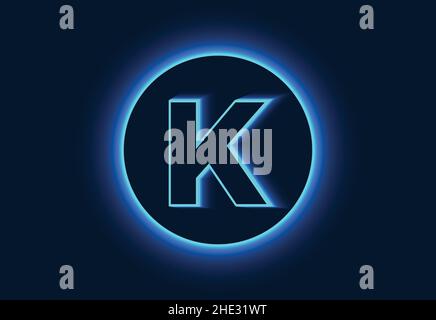 Initial K monogram alphabet in a neon circle. Stock Vector