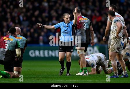 Twickenham, United Kingdom. 08th Jan, 2022. Premiership Rugby. Harlequins V Exeter Chiefs. The Stoop. Twickenham. Ian Tempest (Referee). Credit: Sport In Pictures/Alamy Live News Stock Photo