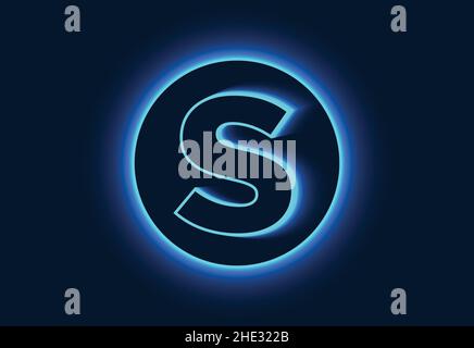 Initial S monogram alphabet in a neon circle. Stock Vector
