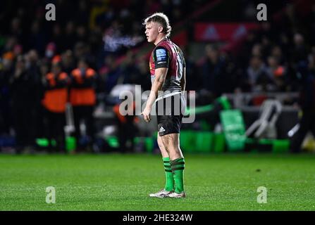 Twickenham, United Kingdom. 08th Jan, 2022. Premiership Rugby. Harlequins V Exeter Chiefs. The Stoop. Twickenham. Louis Lynagh (Harlequins). Credit: Sport In Pictures/Alamy Live News Stock Photo