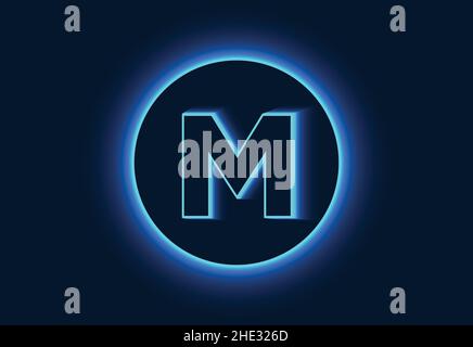 Initial M monogram alphabet in a neon circle. Stock Vector