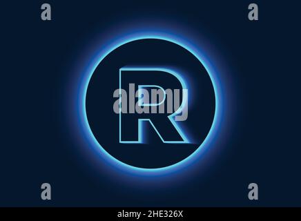 Initial R monogram alphabet in a neon circle. Stock Vector