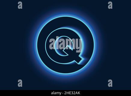 Initial Q monogram alphabet in a neon circle. Stock Vector