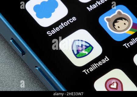 Trailhead Go app icon is seen on an iPhone. Trailhead Go brings all of the  training material Salesforce provides on their desktop site to mobile users  Stock Photo - Alamy