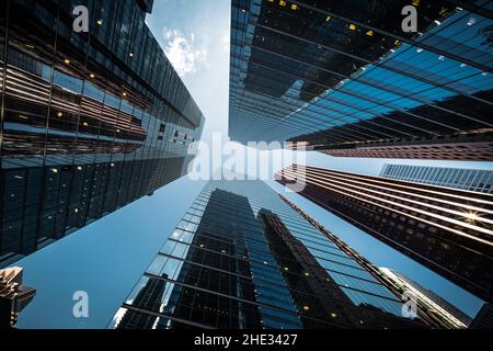 Business and finance concept, looking up at modern skyscrapers in the financial district of Toronto, Ontario, Canada. Stock Photo