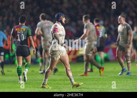 LONDON, UNITED KINGDOM. 08th, Jan 2022. Jack Nowell Exeter Chiefs during Gallagher Premiership Rugby Round 13 Match between Harlequins vs Exeter chiefs at Stoop Stadium on Saturday, 08 January 2022. LONDON ENGLAND.  Credit: takaimages/Alamy Live News Stock Photo
