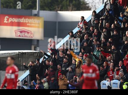 Mansfield, UK. 8th Jan, 2022. Middlesbrough fans during the Emirates FA Cup match at the One Call Stadium, Mansfield. Picture credit should read: Darren Staples/Sportimage Credit: Sportimage/Alamy Live News Stock Photo