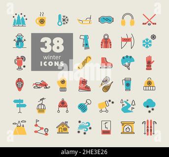 Winter vector icon set. Graph symbol for travel and tourism web site and apps design, logo, app, UI Stock Vector