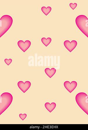 Nice pink heart-shaped symbols on a soft beige background with copy space. Romantic abstract heart shape symbol on Valentine's Day. vector illustratio Stock Vector