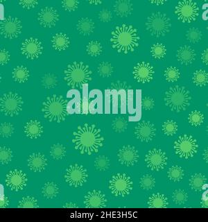 Pattern from light green virus on a green background for website design, printing on paper and textiles. Vector illustration. Stock Vector