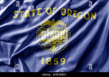 Waving detailed national US country state flag of Oregon Stock Photo