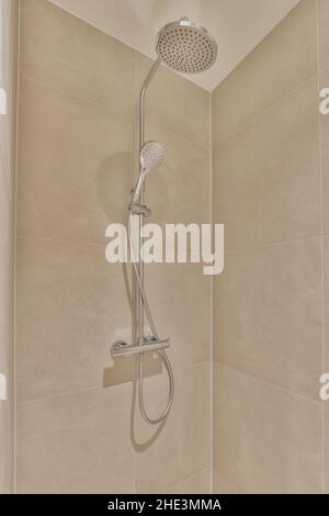 Modern shower stall in a bright bathroom Stock Photo