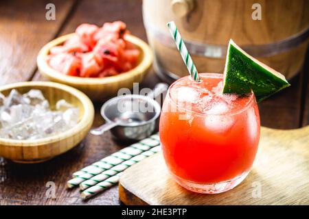 Brazilian drink consumed in the summer, called 'caipirinha' of watermelon, drink with fruit, ice, sugar and cachaça Stock Photo