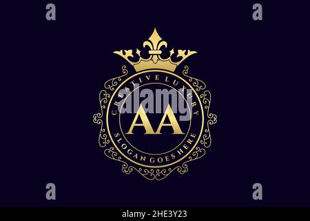 AA Initial Letter Luxury calligraphic feminine floral hand drawn heraldic monogram antique vintage style luxury logo design Premium Stock Vector