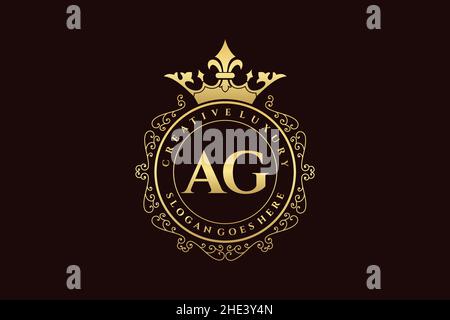 AG Initial Letter Luxury calligraphic feminine floral hand drawn heraldic monogram antique vintage style luxury logo design Premium Stock Vector