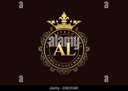 AL Initial Letter Luxury calligraphic feminine floral hand drawn heraldic monogram antique vintage style luxury logo design Premium Stock Vector