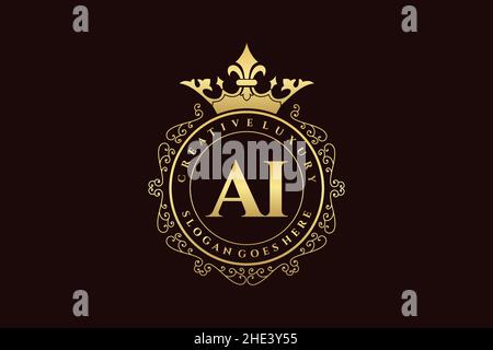 AI Initial Letter Luxury calligraphic feminine floral hand drawn heraldic monogram antique vintage style luxury logo design Premium Stock Vector