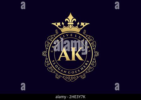 AK Initial Letter Luxury calligraphic feminine floral hand drawn heraldic monogram antique vintage style luxury logo design Premium Stock Vector