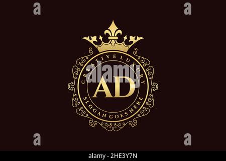 AD Initial Letter Luxury calligraphic feminine floral hand drawn heraldic monogram antique vintage style luxury logo design Premium Stock Vector