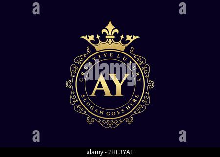 AY Initial Letter Luxury calligraphic feminine floral hand drawn heraldic monogram antique vintage style luxury logo design Premium Stock Vector