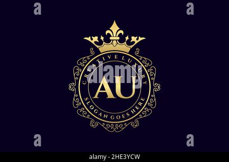 AU Initial Letter Luxury calligraphic feminine floral hand drawn heraldic monogram antique vintage style luxury logo design Premium Stock Vector