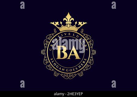 BA Initial Letter Luxury calligraphic feminine floral hand drawn heraldic monogram antique vintage style luxury logo design Premium Stock Vector