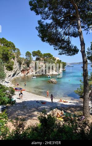 Platja de Cala Fornells, Cala Fornells, Cala Fornells, Andratx Municipality, Majorca (Mallorca), Balearic Islands, Spain Stock Photo