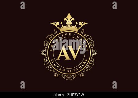 AV Initial Letter Luxury calligraphic feminine floral hand drawn heraldic monogram antique vintage style luxury logo design Premium Stock Vector