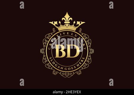 BD Initial Letter Luxury calligraphic feminine floral hand drawn heraldic monogram antique vintage style luxury logo design Premium Stock Vector