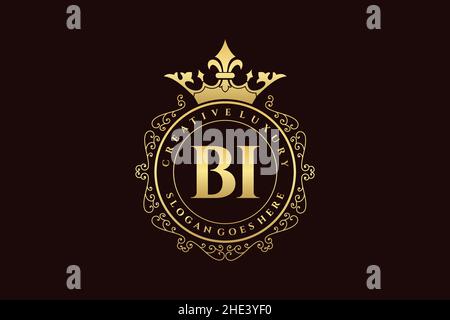BI Initial Letter Luxury calligraphic feminine floral hand drawn heraldic monogram antique vintage style luxury logo design Premium Stock Vector