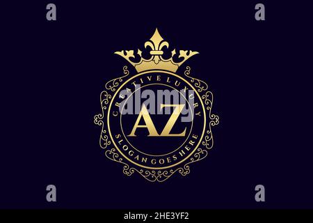 AZ Initial Letter Luxury calligraphic feminine floral hand drawn heraldic monogram antique vintage style luxury logo design Premium Stock Vector